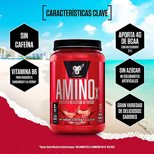 BSN Nutrition Amino X, Suplementos Deportivos BCAA Polvo con Aminoacidos Esenciales y Vitamina D, Aminoacidos BCAA para Musculacion, Ponche de Frutas, 70 Porciones, 1kg