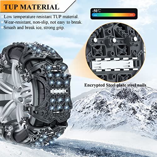 BtctoMoon Cadenas de Nieve para Coche, 6 Pcs Universales Cadenas Nieve de 165-285 mm, Espesar y ensanchar Cadenas de Nieve para Llantas para Automóviles para Cualquier Coche, con Herramientas