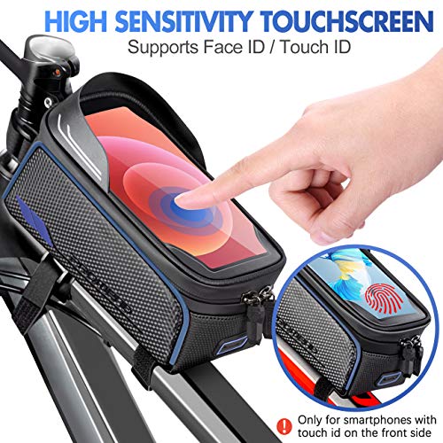 BTNEEU Bolsa Bicicleta Cuadro Impermeable Bolsa Movil Bicicleta Montaña con Parasol y Pantalla Táctil, Bolsa de Cuadro Bolsa Soporte Movil Bicicleta para Smartphones de hasta 6,8 Pulgada (Azul)