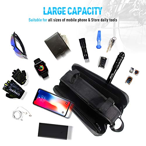 BTNEEU Bolsa Bicicleta Cuadro Impermeable Bolsa Triangular Bicicleta Capacidad 1,2L, Bolsa de Cuadro de Tubo Superior de Bicicleta Bolsa Bici Cuadro para Bicicleta de Carretera Montaña (Negro)