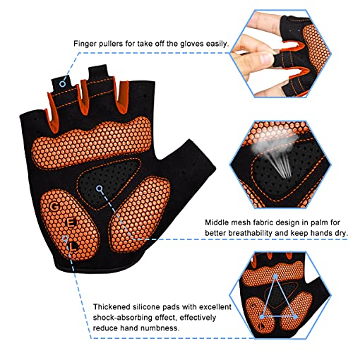 BTNEEU Guantes Ciclismo Medio Dedo Guantes MTB Cortos, Guantes Ciclismo Verano Guantes MTB Gel Antideslizante Transpirable, Guantes Bicicleta Montaña Carretera para Hombre y Mujer (Naranja, L)