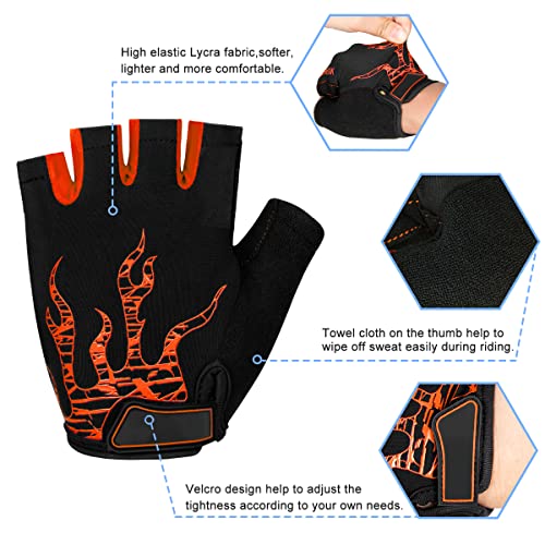 BTNEEU Guantes Ciclismo Medio Dedo Guantes MTB Cortos, Guantes Ciclismo Verano Guantes MTB Gel Antideslizante Transpirable, Guantes Bicicleta Montaña Carretera para Hombre y Mujer (Naranja, L)
