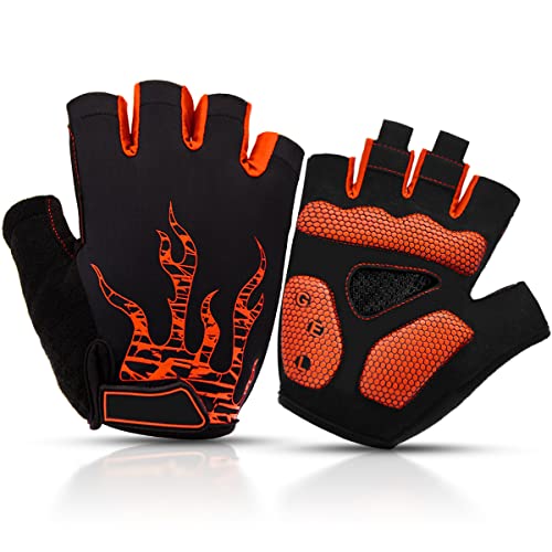 BTNEEU Guantes Ciclismo Medio Dedo Guantes MTB Cortos, Guantes Ciclismo Verano Guantes MTB Gel Antideslizante Transpirable, Guantes Bicicleta Montaña Carretera para Hombre y Mujer (Naranja, L)