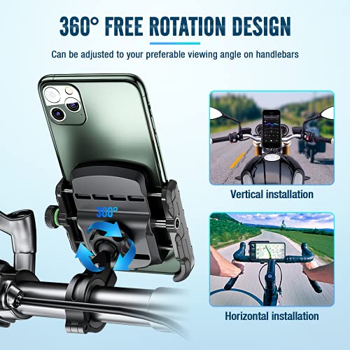 BTNEEU Soporte Movil Bicicleta, Anti Vibración 360° Rotación Soporte Móvil Moto Ajustable Soporte Teléfono Bicicleta Compatible para iPhone Samsung Huawei y Otro 3,5'' a 7,0'' Smartphones (Negro)