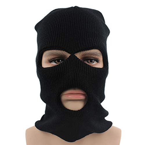 Bweele OTentW Máscara de la Cara Completa Máscara de Punto de pasamontañas de 3 Agujeros Sombrero de Estiramiento de Invierno Máscara de Nieve Gorro Gorro Nuevo Máscaras faciales Negras cálidas