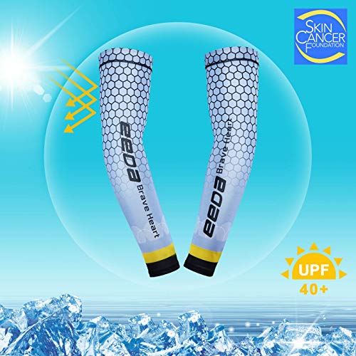 Bwiv Unisex Manguitos del Brazo para Deportes Anti UV UPF 40+ en Forma de Panal Manguitos refrescantes para Actividades al Aire Libre 1 par Blanco M