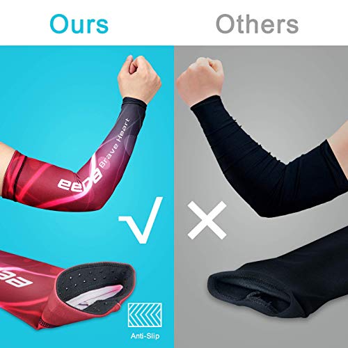 Bwiv Unisex Manguitos para Deportes Dispositivo de Ciclismo Anti UV protección Solar UPF 50+ Estampado en círculos Manguitos para Correr Voleibol excursión 1 par Rojo S