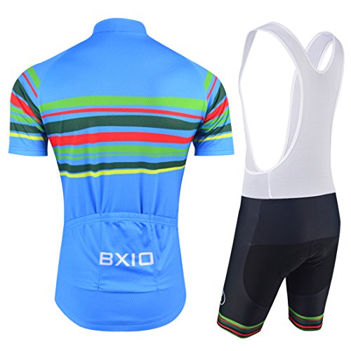 BXIO Completo Ciclismo Uomo, Asciugatura Veloce Maglia Ciclismo con 3 Tasche Posteriori e Imbottito in Gel Salopette Ciclismo, Estive, BLU (151, Salopette), M