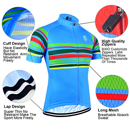 BXIO Completo Ciclismo Uomo, Asciugatura Veloce Maglia Ciclismo con 3 Tasche Posteriori e Imbottito in Gel Salopette Ciclismo, Estive, BLU (151, Salopette), M