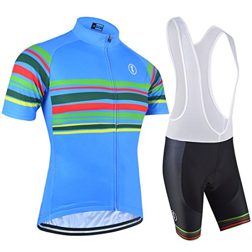 BXIO Completo Ciclismo Uomo, Asciugatura Veloce Maglia Ciclismo con 3 Tasche Posteriori e Imbottito in Gel Salopette Ciclismo, Estive, BLU (151, Salopette), M