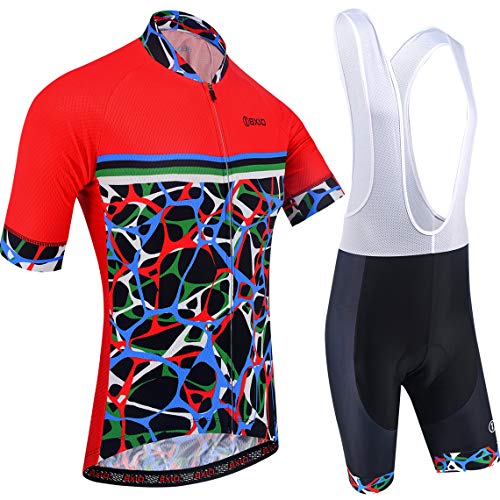 BXIO Conjuntos de Ciclismo para Hombre Jerseys de Ciclismo de Moda Transpirables Rojos 5D Gel Pad Bib Shorts Shorts de Secado rápido MTB Cycle Wear Mangas Cortas 213 (Red(213,Bib Shorts), 5XL)