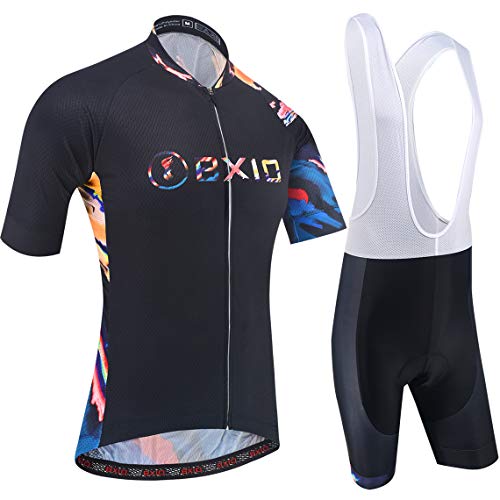 BXIO Conjuntos de Ciclismo para Hombre Jerseys de Ciclismo Transpirables y Acuarelas 5D Gel Pad Culotte con Babero Quich-Dry MTB Bike Wear Manga Corta 212 (Black Water-Colorful(212,Bib Shorts), L)