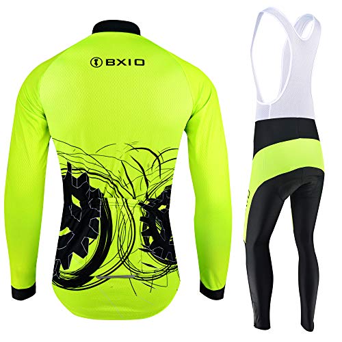 BXIO Invierno Polar de Lana Jersey de Ciclismo, Ropa de otoño de la Bicicleta Fluo Amarillo Cremallera Completa Ropa de Ciclismo MTB Road Bike Wear 183 (Winter Type(Long Sleeve and Bib Pants), M)