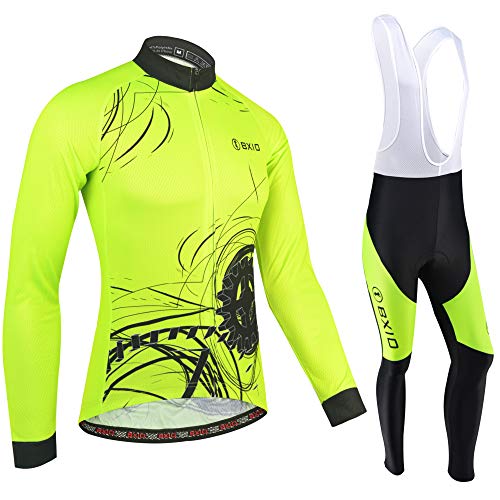 BXIO Invierno Polar de Lana Jersey de Ciclismo, Ropa de otoño de la Bicicleta Fluo Amarillo Cremallera Completa Ropa de Ciclismo MTB Road Bike Wear 183 (Winter Type(Long Sleeve and Bib Pants), M)