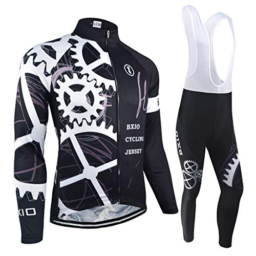 BXIO Ropa Ciclismo Hombre Invierno, Maillot Ciclismo Térmico y Manga Larga con 3 Bolsillos Traseros, Pantalones Ciclismo, Mallas, Trajes Bicicleta Bicicleta Montaña