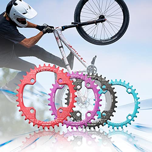 Bynccea Plato redondo 104 BCD 32T 34T 36T 38T estrecho anillo de cadena ancho único con 4 tornillos de rueda dentada 8 9 10 11 12 velocidades para bicicletas de carretera, MTB BMX