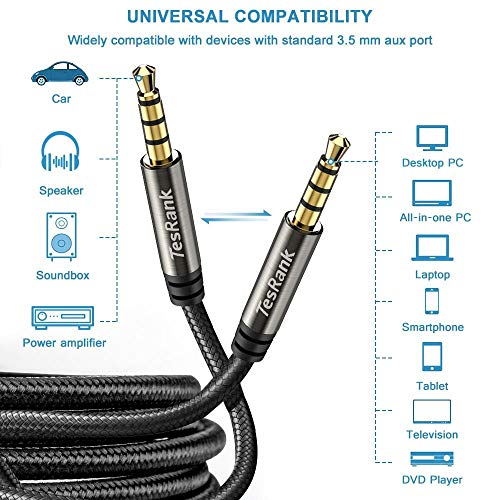 Cable Audio Auxiliar, Tesrank Cable Jack 3.5mm Macho Macho Cable Aux Estéreo Jack Conector Alargador Cable para Móviles,Auriculares Diadema,Altavoces,Coche,MP3,Ordenador,Microfóno(2 Metro,4 Pines)