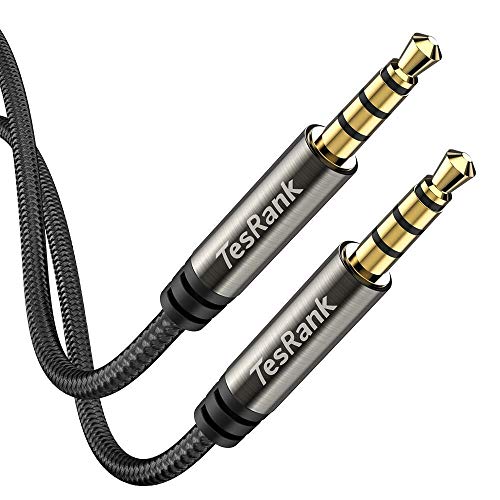 Cable Audio Auxiliar, Tesrank Cable Jack 3.5mm Macho Macho Cable Aux Estéreo Jack Conector Alargador Cable para Móviles,Auriculares Diadema,Altavoces,Coche,MP3,Ordenador,Microfóno(2 Metro,4 Pines)