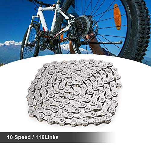 Cadena de bicicleta de 10 velocidades 116 eslabones plateado con conector de enlace rápido para bicicleta de montaña Accesorios de repuesto