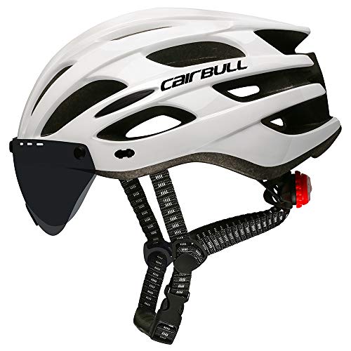 Cairbull Casco, Unisex Adulto Casco de Ciclismo Equipado con luz LED/Visera/Gafas de Sol