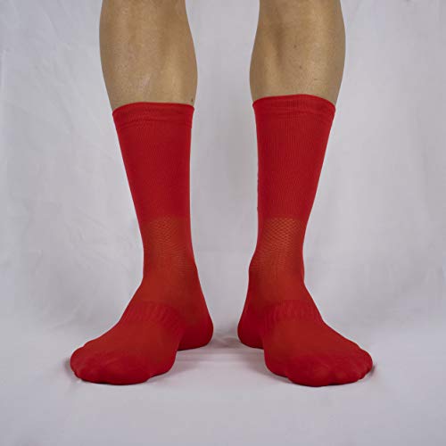 Calcetines Ciclismo Ultra Finos Compresivos Verano Transpirables Antibacterianos Compresión. Diseñados en Murcia. Fabricados en España. Ultralight. (Rojo, 43-45)