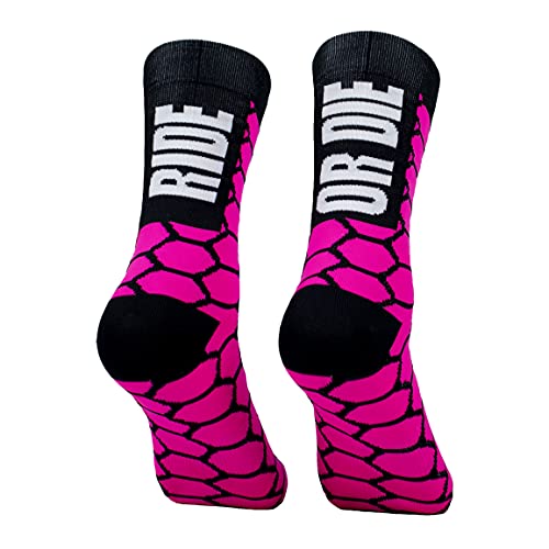 Calcetines compresivos de Ciclismo con Refuerzo en prepuntera. Edición Limitada. (Ride OR Die Rosa, 46-48)