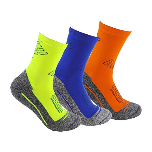 Calcetines deportivos (3 pares) SIN COSTURAS de alto rendimiento para hombre o mujer. Ideales para deportes como running, crossfit, ciclismo, pádel, trekking; Cómodos y resistentes. (Am/Az/Na, 39-42)