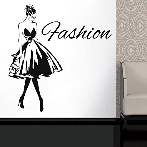 Calcomanía de pared con diseño de chica Sexy a la moda, chica elegante con pegatina de tacón alto, ropa, ventana, tienda, murales DIY A9 57x59cm