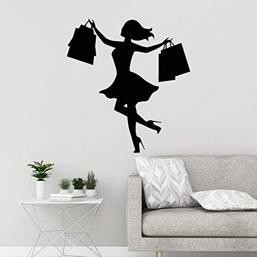 Calcomanía de pared para niña de compras, tienda de moda para mujer con bolsas, pegatinas de pared para dormitorio de niñas, Mural extraíble para decoración de habitación, A3 35x32cm