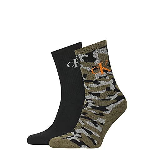 Calvin Klein Jeans Monogram Camo Men's Cushion Crew Socks 2 Pack Calcetines Redondos, Green Combo, Talla única para Hombre