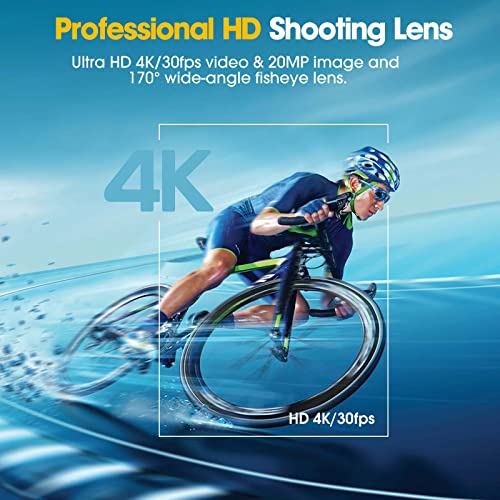 Cámara Deportiva 4K/20MP, Cámara de acción WiFi Cámara Impermeable de 40M / 131 pies, con Estuche Impermeable IP68 y Kit de Accesorios de Montaje, para Buceo/Ciclismo/Escalada/natación