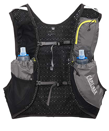 CamelBak Ultra Pro Vest 6 l + 2 Quick Stow Flask ½ (S,M,L) Run HIDRATACIÓN, Adultos Unisex, M Graphite/Sulphur Spring, 6 litros