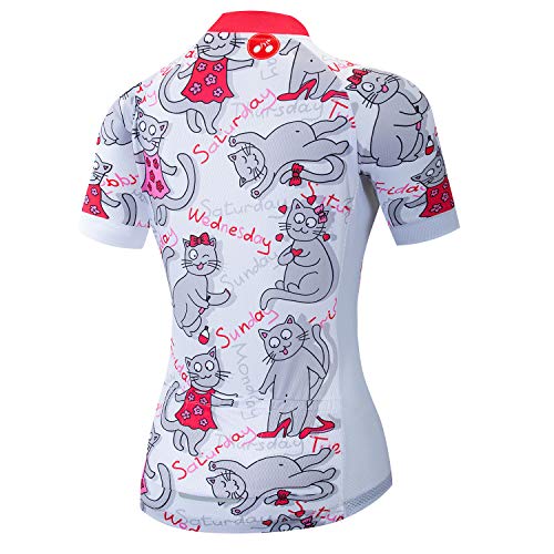 Camiseta de ciclismo para mujer, manga corta, con cremallera completa, camiseta de bicicleta, Gato, Large
