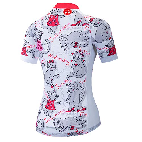 Camiseta de ciclismo para mujer, manga corta, con cremallera completa, camiseta de bicicleta, Gato, Large