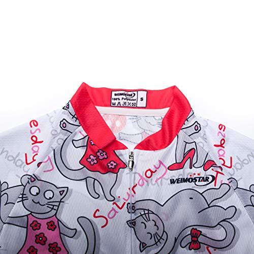 Camiseta de ciclismo para mujer, manga corta, con cremallera completa, camiseta de bicicleta, Gato, Large