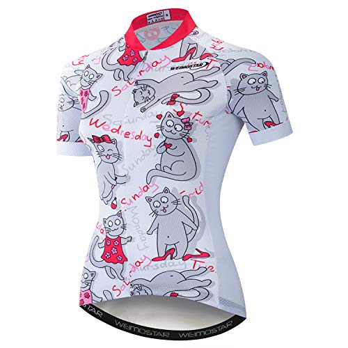 Camiseta de ciclismo para mujer, manga corta, con cremallera completa, camiseta de bicicleta, Gato, Large