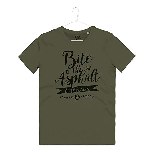 Camiseta Motociclista Bite The Asphalt Café Racer Vintage Motorbikes Camiseta Biker Army Green M