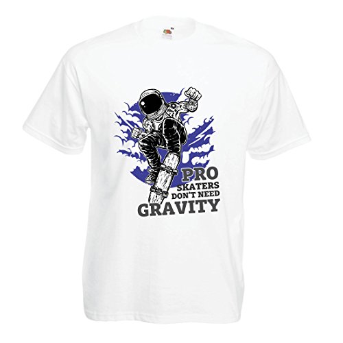 Camisetas Hombre Pro Skaters Don't Need Gravity - Refranes del Skateboard, me Encanta Patinar (Large Blanco Multicolor)