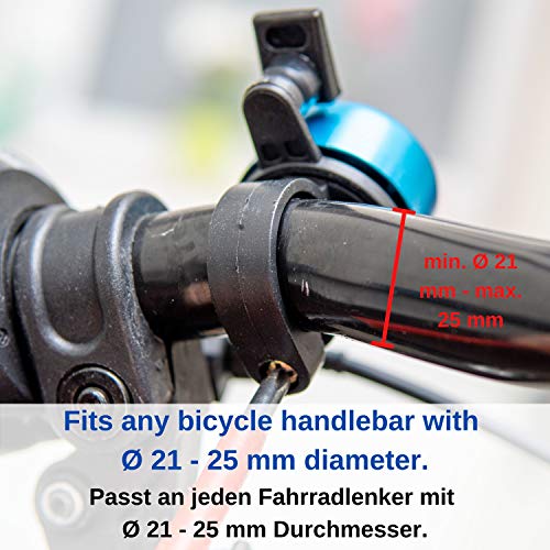 Campana de bicicleta fuerte en azul, para manillares de 21 mm-25 mm, con tornillo para fijación, campana transparente para bicicletas, bocina universal de bicicleta en múltiples colores, accesorios