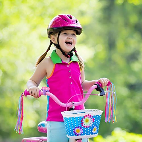Campana para Bicicleta Niños CHALA 4PCS Timbre de Bicicleta Niños con 2PCS Bicicleta Manillar Serpentinas, Borlas de Patinete para Niños Timbre para Bicicleta Diseño en Flor para Manillar