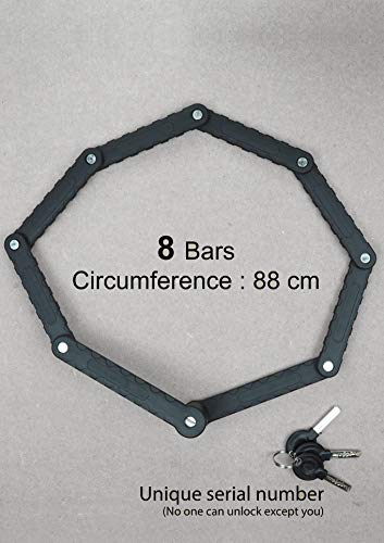Candado antirrobo plegable extralargo para bicicleta eléctrica, 8 ramas, 88 cm, circunferencia, negro, alta seguridad, 3 llaves