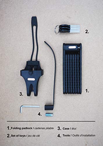 Candado antirrobo plegable extralargo para bicicleta eléctrica, 8 ramas, 88 cm, circunferencia, negro, alta seguridad, 3 llaves