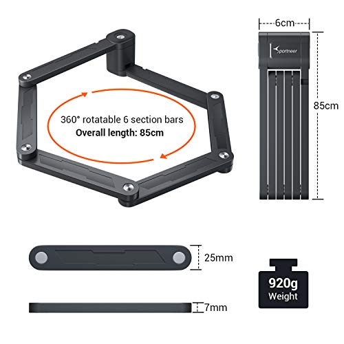 Candado Bicicleta Plegable, Sportneer Candado Plegable Bicicleta con Soporte 85 CM, Cierre Plegable Muy Seguro de Acero Especial endurecido