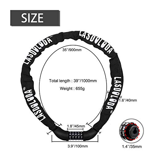 Candado Cadena Bicicleta, Candado Bicicleta Candado Antirrobo Patinete Eléctrica Cadena Bici Cerraduras Combinación de Alta Seguridad 5 Dígitos para Bicicleta, Bicicleta Montaña, Motocicleta