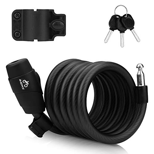 Candado de Bicicleta 180cm/12mm Bloqueo de la Bicicleta con 3 Piezas de Llave Candado Cable Acero Candado Bici Combinacion Alta Seguridad para Bicicleta/Bicicleta de Montaña