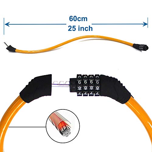 Candado de Bicicleta de Bloqueo de Cable Cerradura de Combinación de 4 Dígitos Restablecer la combinación de Bloqueo de Cable de Seguridad Auto enrollamiento de Bloqueo de Cable Bloqueo