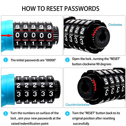 Candado de Cadena, Candado de Bicicleta para Bicicleta eléctrica y Bicicleta de montaña, Cerraduras de combinación de Seguridad de 5 dígitos, Accesorios de Ciclismo, Motocicleta Piezas seguras para