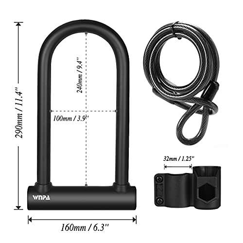 Candado en U Bicicleta, Candado en Forma de U para Bicicleta, Resistente, de Alta Seguridad, con Cable Flexible de Acero de 1,2 m y Soporte de Montaje Resistente para Bicicletas, Motocicletas