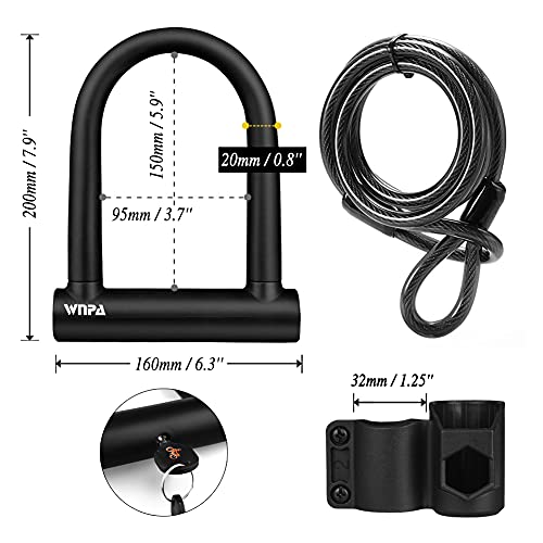 Candado en U Bicicleta, Candado en Forma de U para Bicicleta, Resistente, de Alta Seguridad, con Cable Flexible de Acero de 1,2 m y Soporte de Montaje Resistente para Bicicletas, Motocicletas