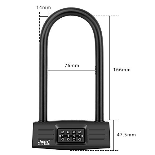 Candado en U Bicicleta,combinación de 4 dígitos, Bloqueo en U, reajustable, Bloqueo de Seguridad, Llave antipérdida, antirrobo, Bloqueo de (Black)